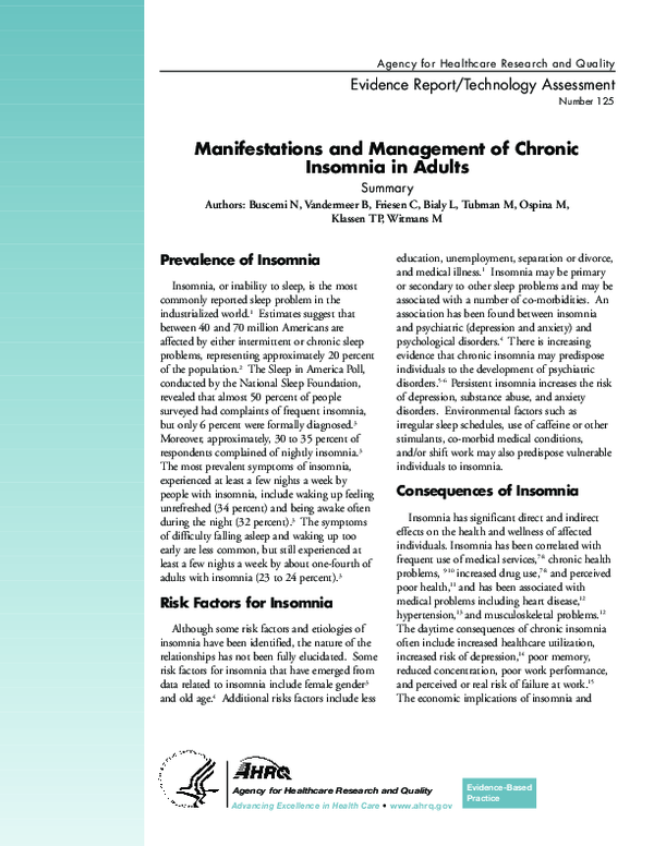 (PDF) Manifestations and Management of Chronic Insomnia in Adults ...