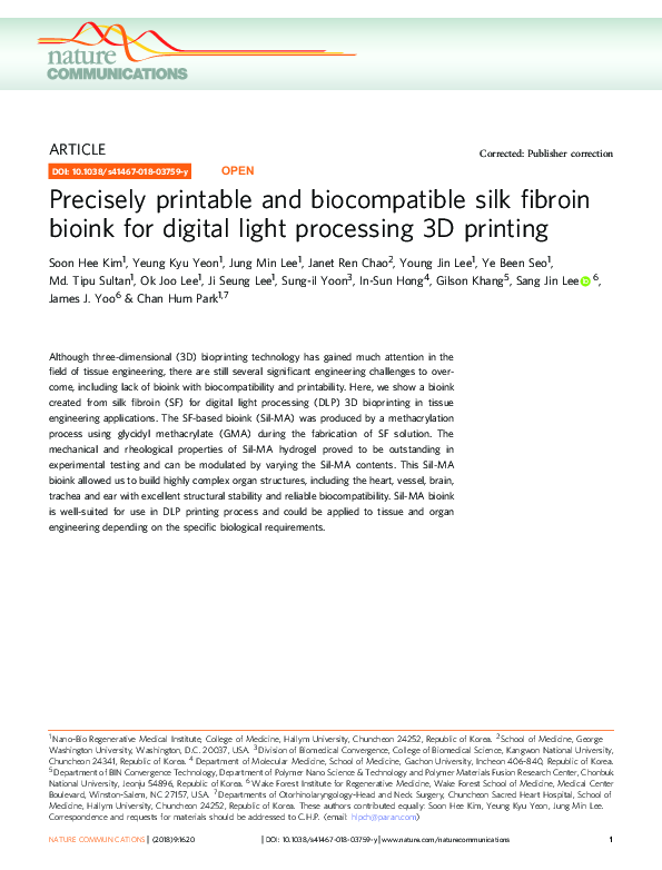 (PDF) Precisely printable and biocompatible silk fibroin bioink for ...