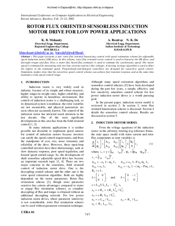 (PDF) Rotor flux oriented sensorless induction motor drive for low ...