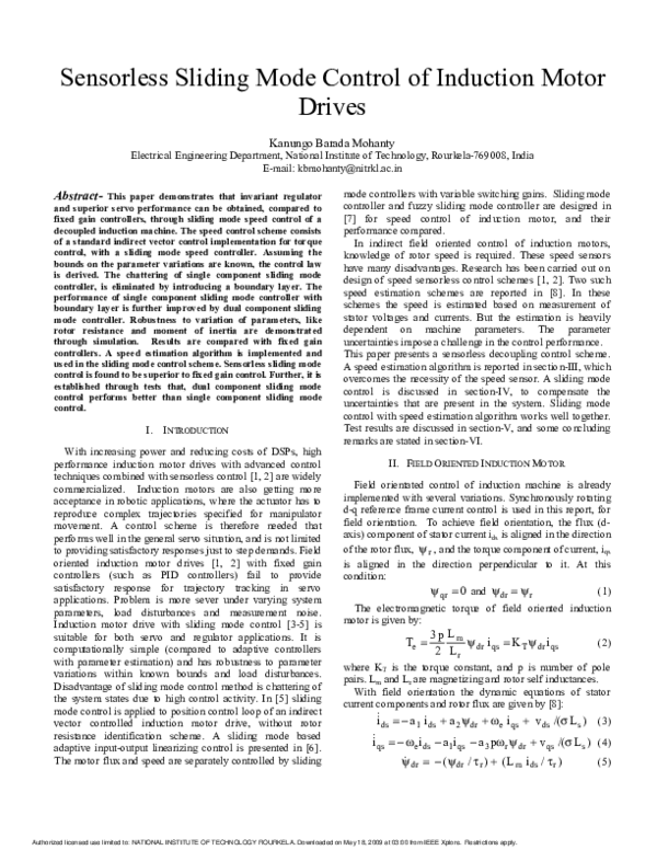 (PDF) Sensorless sliding mode control of induction motor drives