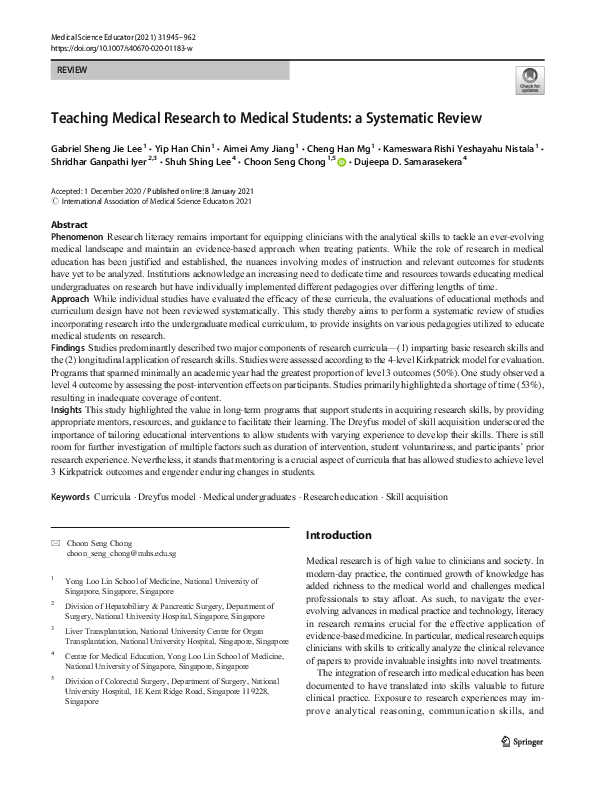 (PDF) Teaching Medical Research to Medical Students a Systematic