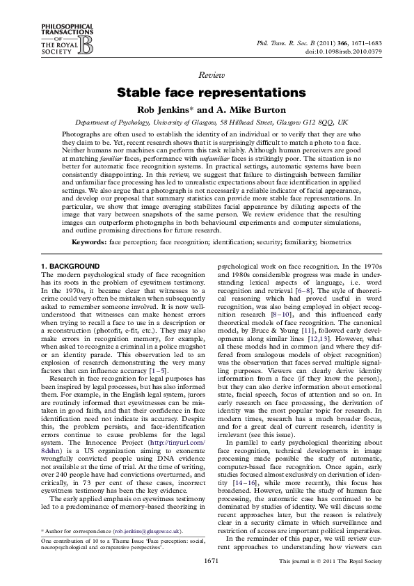 (PDF) Stable face representations