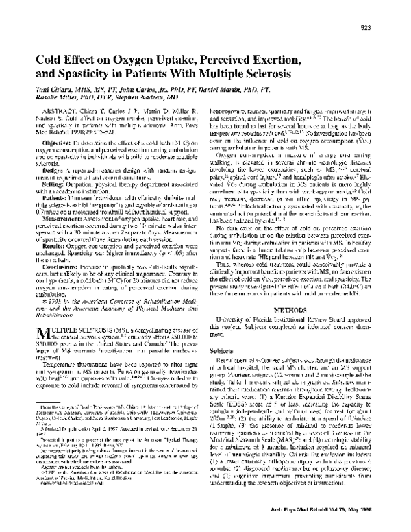 (PDF) Cold effect on oxygen uptake, perceived exertion, and spasticity ...