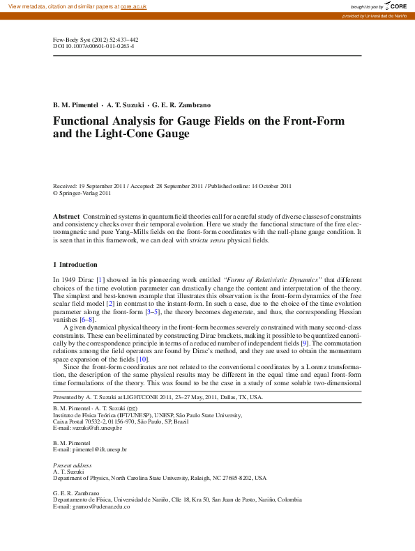 (PDF) Functional Analysis for Gauge Fields on the Front-Form and the ...