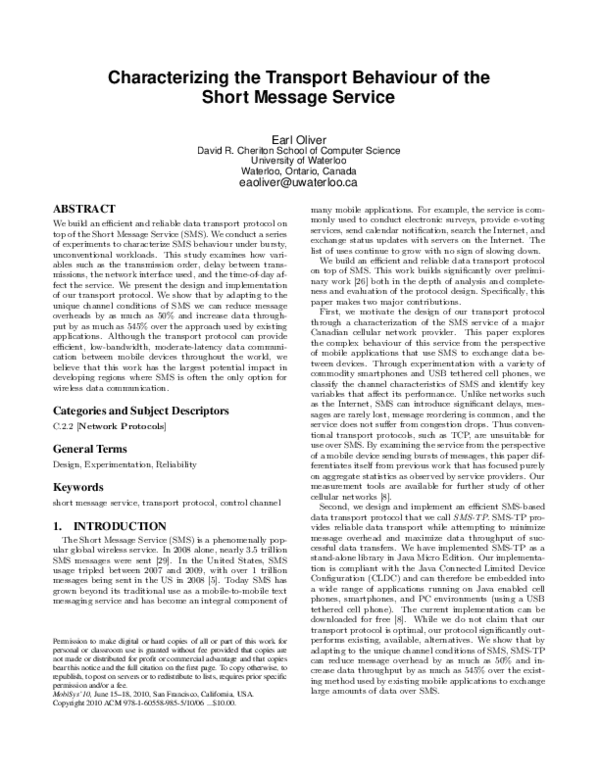 (PDF) Characterizing the transport behaviour of the short message service