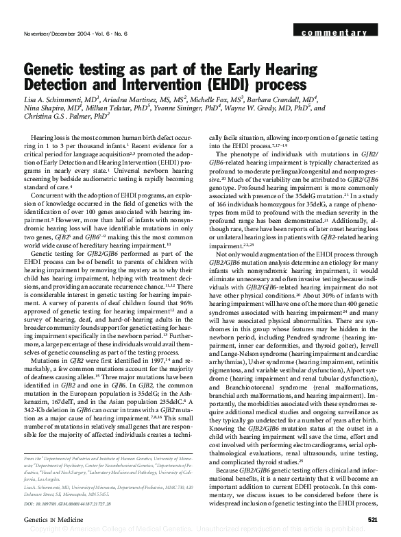 (PDF) Genetic testing as part of the Early Hearing Detection and ...