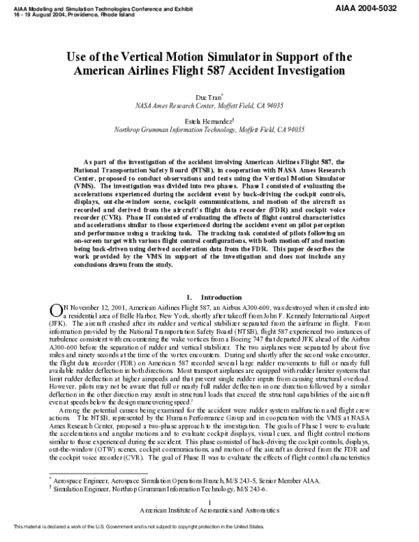 (PDF) Use of the Vertical Motion Simulator in Support of the American ...
