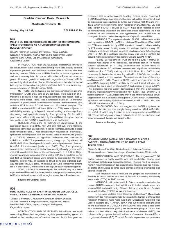 (PDF) 506 Functional Role of LASP1 in Bladder Cancer Cell Viability and ...