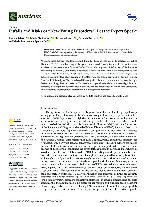 (PDF) Pitfalls and Risks of “New Eating Disorders”: Let the Expert Speak!