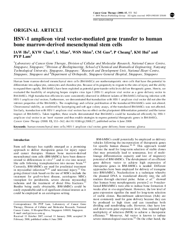 (PDF) HSV1 amplicon viral vectormediated gene transfer to human bone