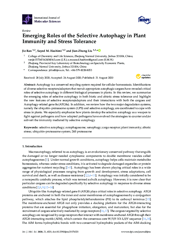 (PDF) Emerging Roles of the Selective Autophagy in Plant Immunity and ...