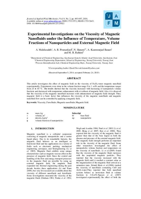 (PDF) Experimental Investigations on the Viscosity of Magnetic ...