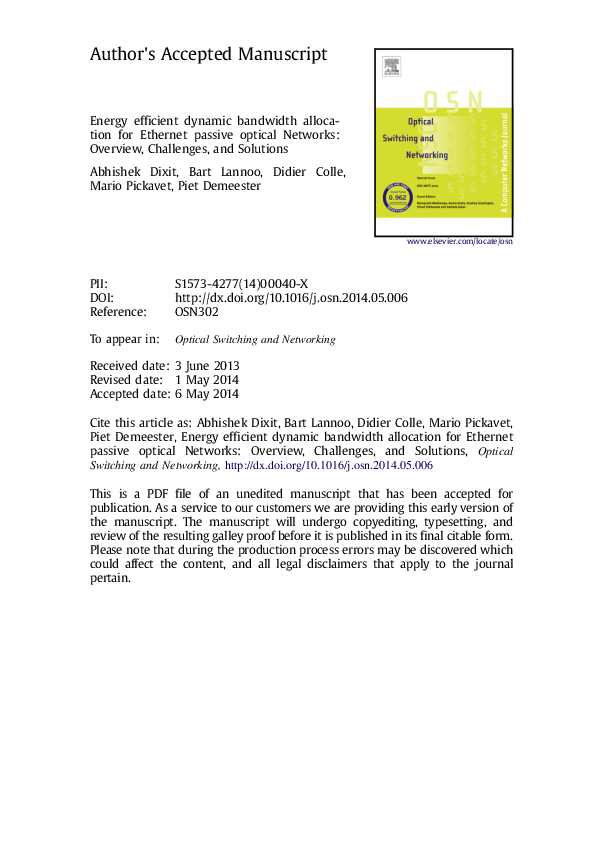 (PDF) Energy efficient dynamic bandwidth allocation for Ethernet ...
