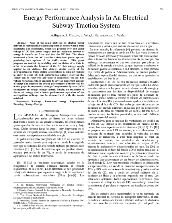 (PDF) Energy Performance Analysis In An Electrical Subway Traction System