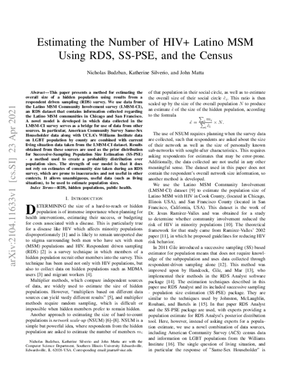 (PDF) Estimating the Number of HIV+ Latino MSM Using RDS, SS-PSE, and ...