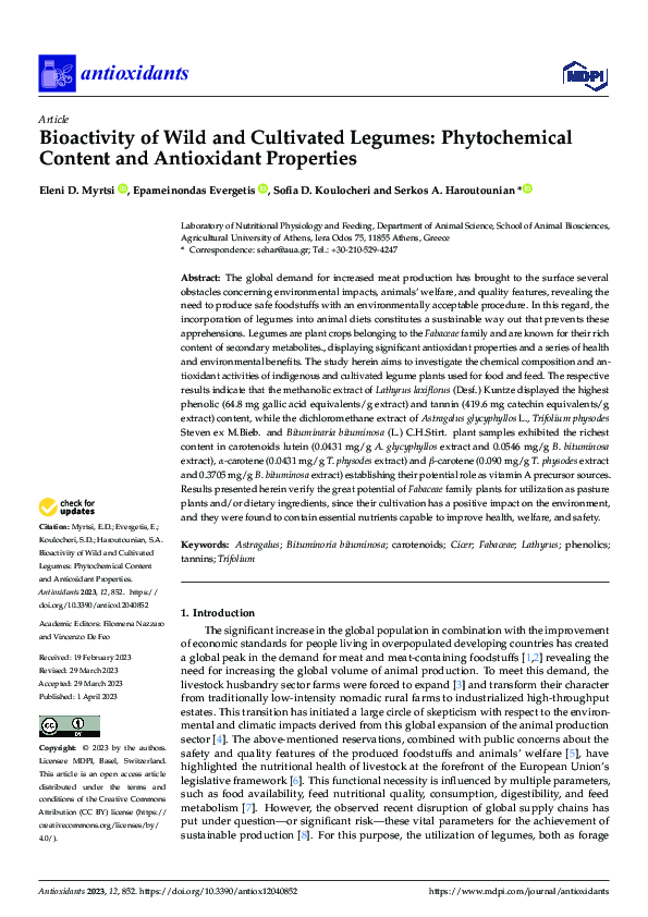 (PDF) Bioactivity of Wild and Cultivated Legumes: Phytochemical Content ...