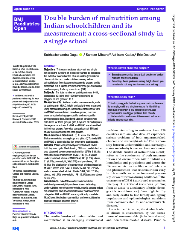 (PDF) Double burden of malnutrition among Indian schoolchildren and its ...
