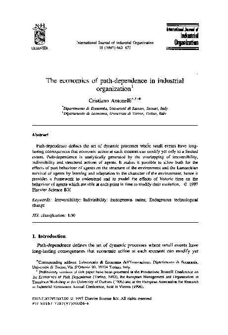 (PDF) The economics of path-dependence in industrial organization