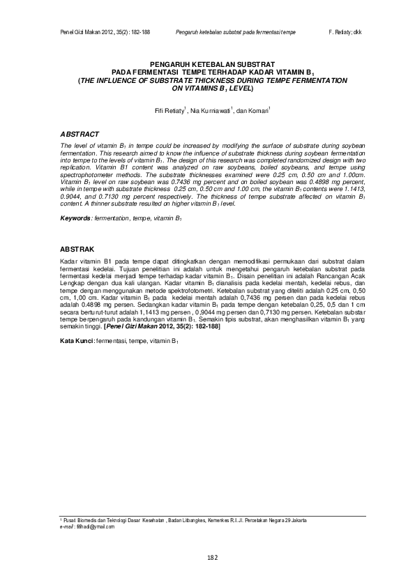 (PDF) Pengaruh Ketebalan Substrat Pada Fermentasi Tempe Terhadap Kadar ...