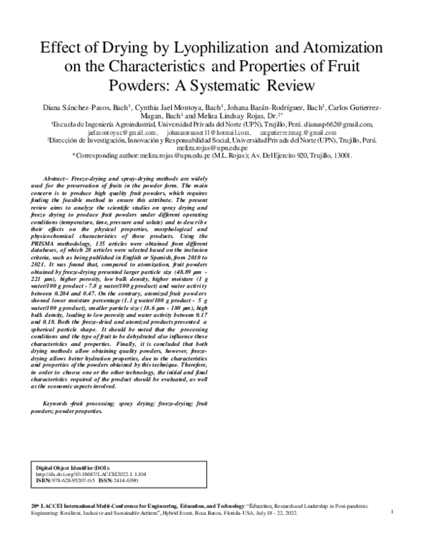 (PDF) Effect of Drying by Lyophilization and Atomization on the ...
