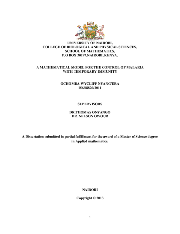 (PDF) A Mathematical Model For The Control Of Malaria With Temporary ...