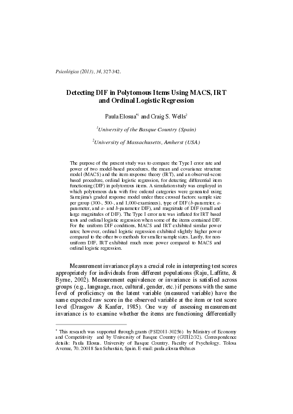 (PDF) Detecting DIF in Polytomous Items Using MACS, IRT and Ordinal ...