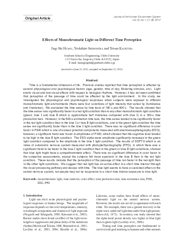 (PDF) Effects of Monochromatic Light on Different Time Perception
