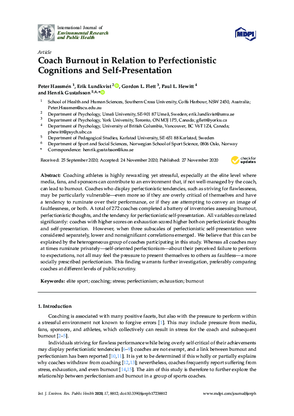 (PDF) Coach Burnout in Relation to Perfectionistic Cognitions and Self ...