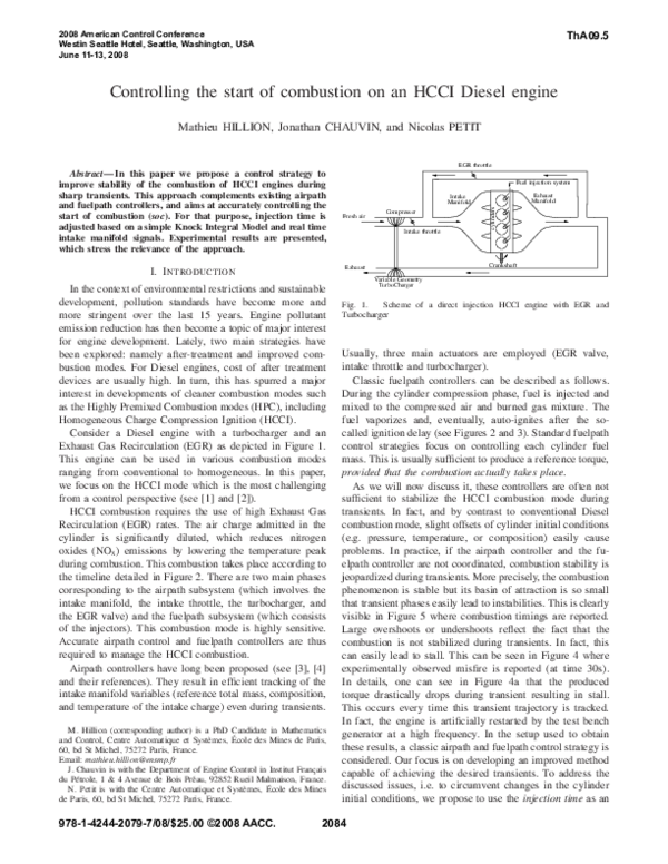 (PDF) Controlling the start of combustion on an HCCI diesel engine