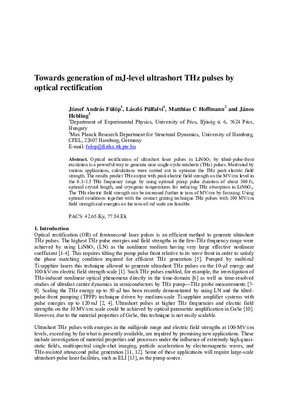 (PDF) Towards generation of mJ-level ultrashort THz pulses by optical ...