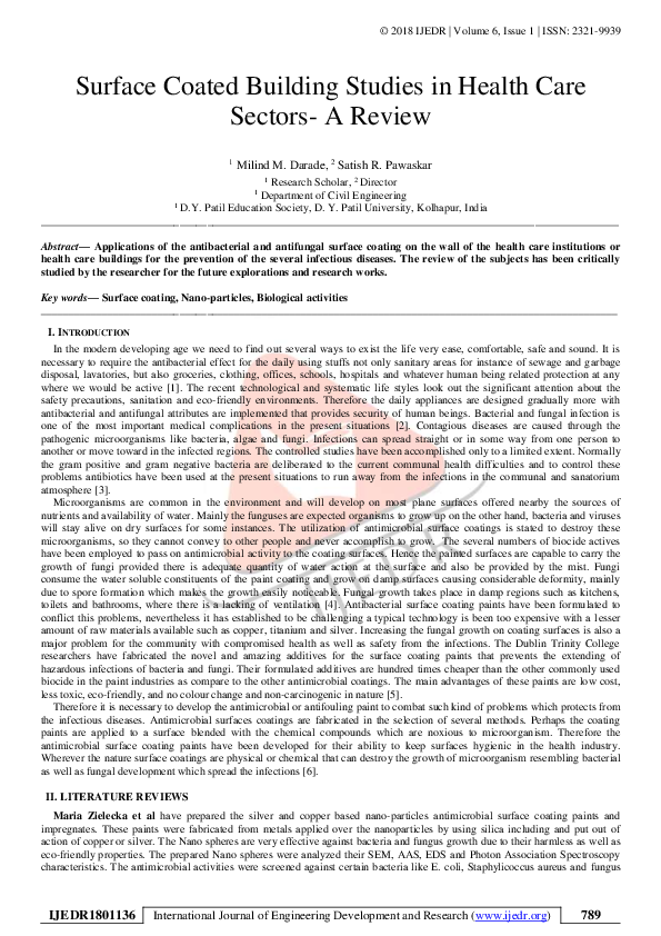 (PDF) Surface Coated Building Studies in Health Care Sectors- A Review