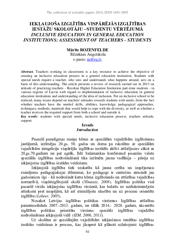 (PDF) Inclusive Education in General Education Institutions: Assessment ...