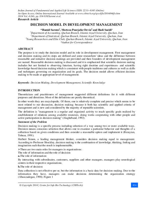 (PDF) Decision Model in Development Management