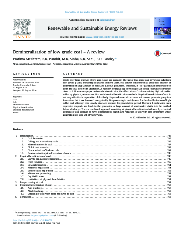 (PDF) Demineralization of low grade coal – A review
