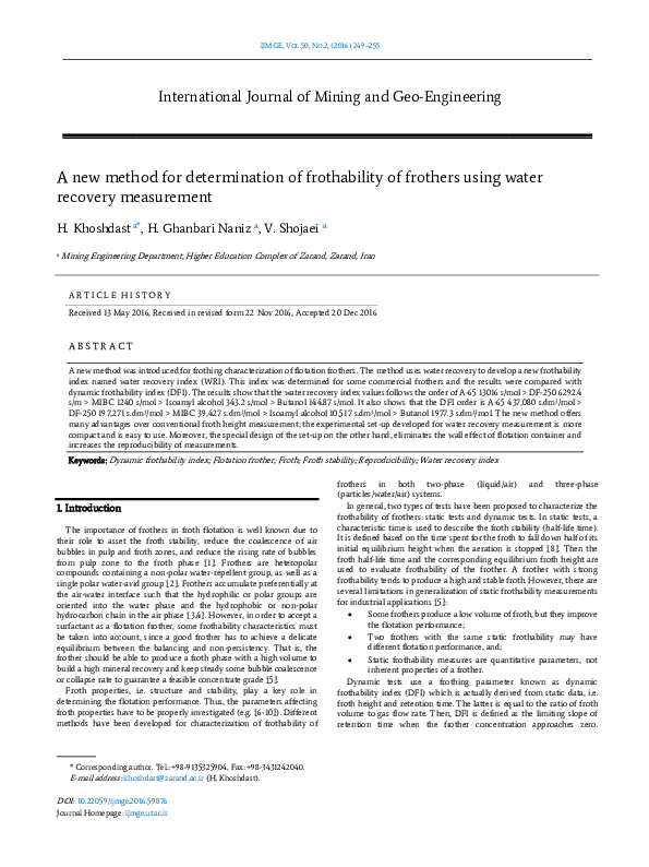 (PDF) A new method for determination of frothability of frothers by ...