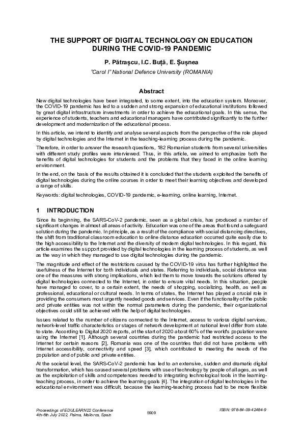 (PDF) THE SUPPORT OF DIGITAL TECHNOLOGY ON EDUCATION DURING THE COVID ...
