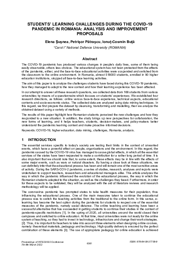 (PDF) STUDENTS' LEARNING CHALLENGES DURING THE COVID-19 PANDEMIC IN ...