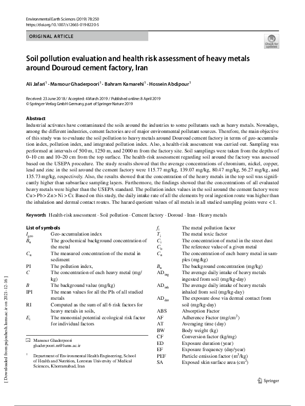 (PDF) Soil pollution evaluation and health risk assessment of heavy ...