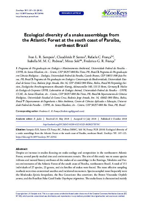 (PDF) Ecological diversity of a snake assemblage from the Atlantic ...