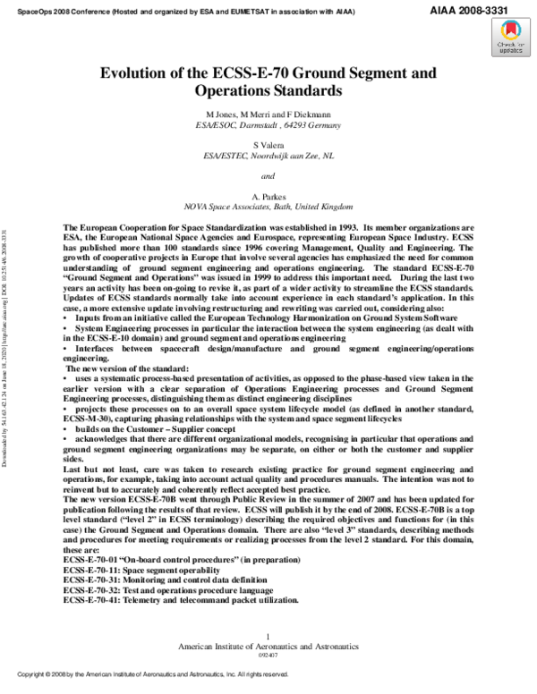 (PDF) Evolution of the ECSS-E-70 Ground Segment and Operations Standards