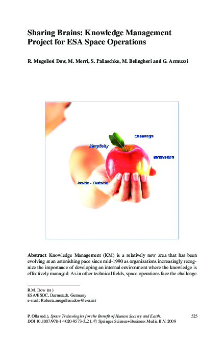 (PDF) Sharing Brains: Knowledge Management Project for ESA Space Operations
