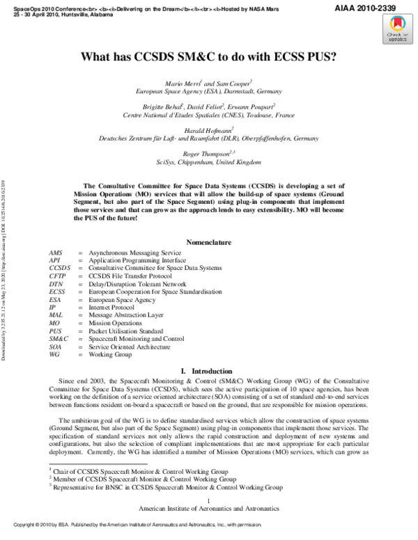 (PDF) What Has CCSDS SM&C to do with ECSS PUS?