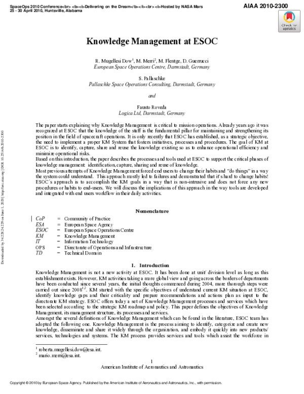 (PDF) Knowledge Management at ESOC