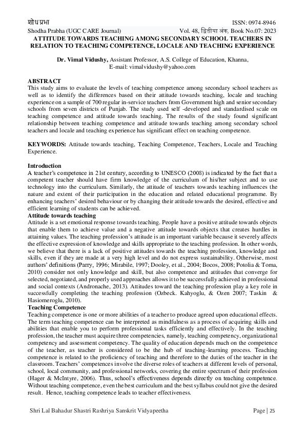 (PDF) ATTITUDE TOWARDS TEACHING AMONG SECONDARY SCHOOL TEACHERS IN ...