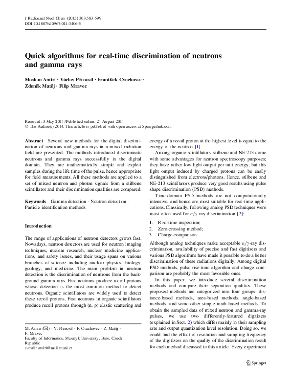 (PDF) Quick algorithms for real-time discrimination of neutrons and ...