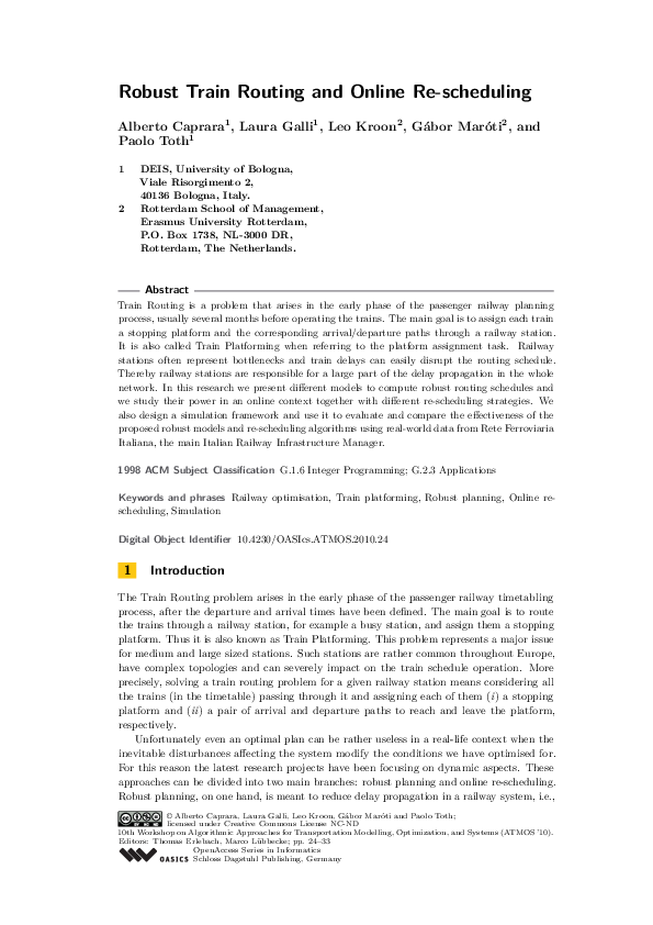 (PDF) Robust Train Routing and Online Re-scheduling