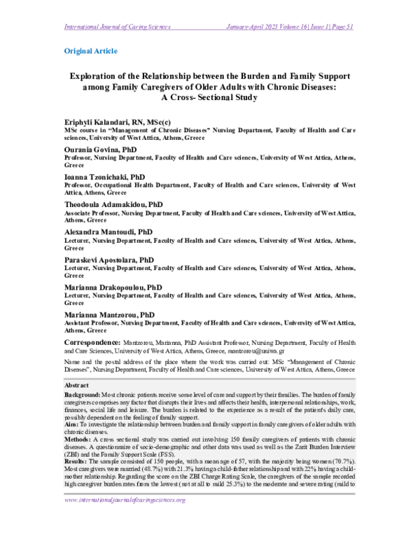 (PDF) Exploration of the Relationship between the Burden and Family ...