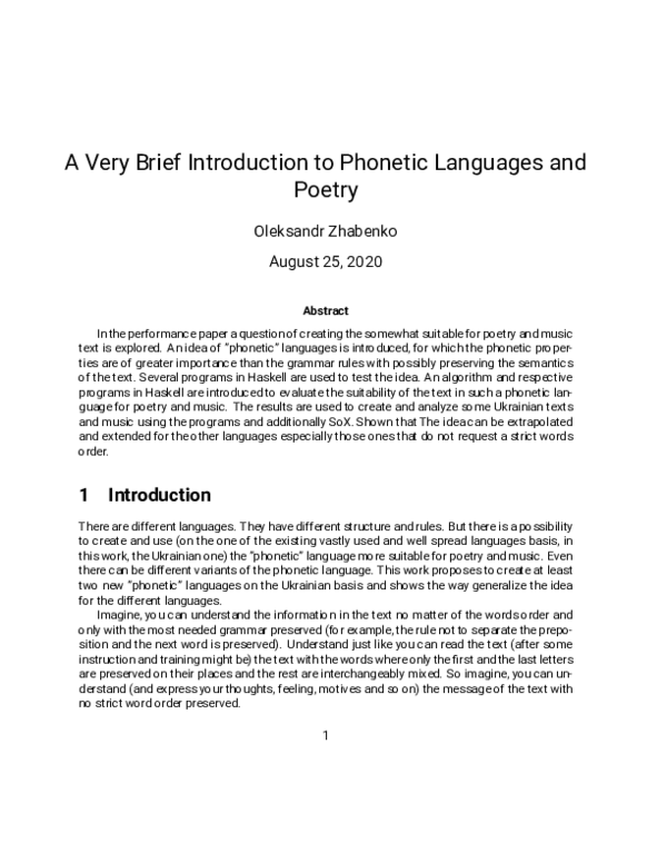 (PDF) A Very Short Introduction to Phonetic Languages and Poetry