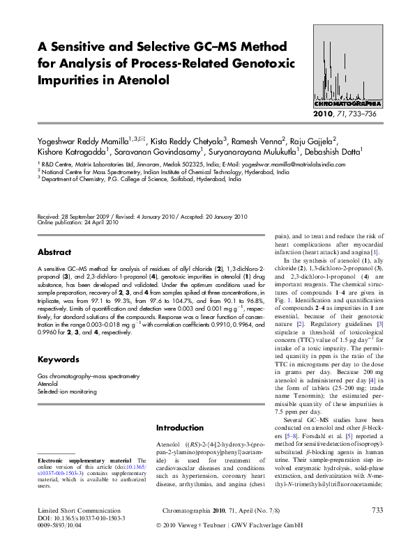 (PDF) A Sensitive and Selective GC–MS Method for Analysis of Process ...