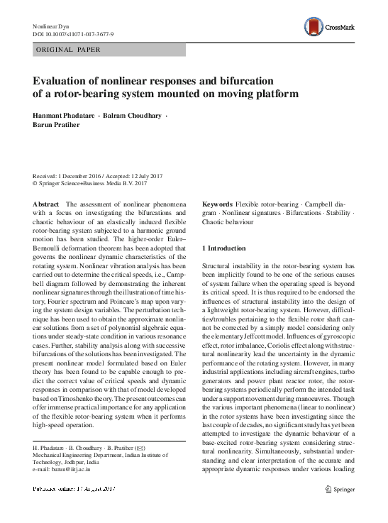 (PDF) Evaluation of nonlinear responses and bifurcation of a rotor ...